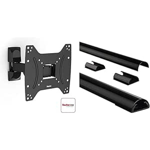 Hama TV-Wandhalterung und Monitorhalterung, Schwarz & Stabiler Kabelkanal aus Aluminum schwarz (1,1 Meter Länge, für 5 Kabel, robuste halbrunde Metall Kabelabdeckung)