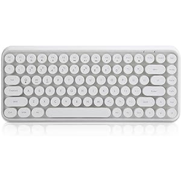 T opiky Wireless Bluetooth Keyboard, Portable 84 Key Typewriter Retro Round Keycaps Gaming Keyboard, Perfect for Home/School/Office/Travel/(White)