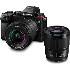 Panasonic LUMIX S DC-S5KCE-EG pilna formāta kamera, universāls komplekts ar objektīviem S-R2060 (20-60 mm, F3.5-5.6) un S-S50 (50 mm, F1.8), melns