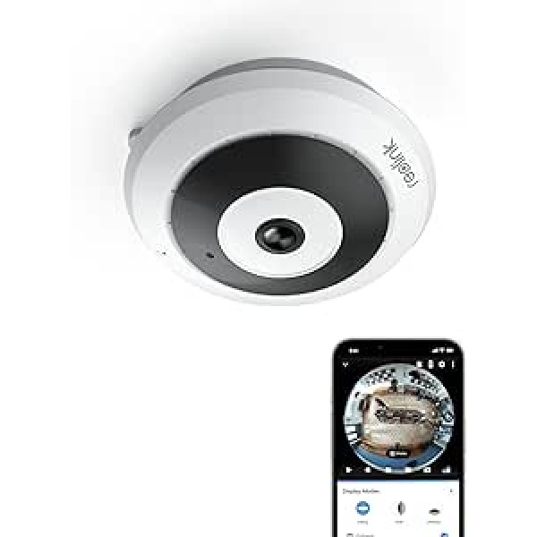 Reolink 6MP WLAN iekštelpu novērošanas kamera, 360° panorāmas zivs acs kamera ar 2,4/5 GHz WiFi, personas noteikšana, divvirzienu audio, uzstādīšana pie griestiem/sienas/galda, vairāki displeja skati, FE-W