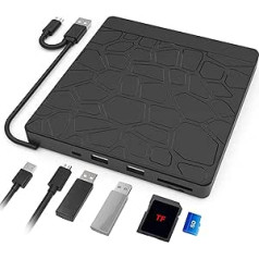 Ārējais CD DVD diskdzinis klēpjdatoram: ārējais DVD rakstītājs ar USB 3.0 Type-C SD/TF karšu lasītāju un USB portiem — ārējais CD DVD diskdzinis klēpjdatoram galddatoram MacBook Win11/10/8/7/XP Linux Mac OS Vista