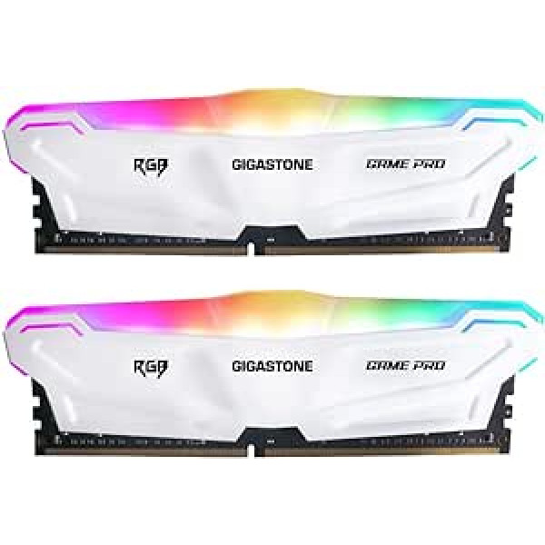 [ RGB DDR4 RAM ] Gigastone White RGB Game PRO galddatora operatīvā atmiņa 16 GB (2 x 8 GB) DDR4 RAM 16 GB DDR4-3200 MHz PC4-25600 CL16 1,35 V 288 pin/pin nebuferēta datora atmiņa bez ECC (tikai datora galddatoriem)