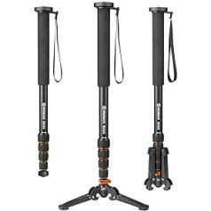 Monopod, Moman MA65 Camera Tripod with Feet, Aluminium Travel Tripod DSLR Monopod Compact Portable Photography Monopod 5 Sections up to 165 cm Payload 10 kg, Black Orange