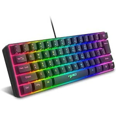 KUIYN 60% vadu RGB spēļu tastatūra, 61 taustiņu mini tastatūra ar 11 RGB hroma fona apgaismojumu, peldoši ABS taustiņu vāciņi, pilni anti-ghosting taustiņi, mehāniskā USB tastatūra