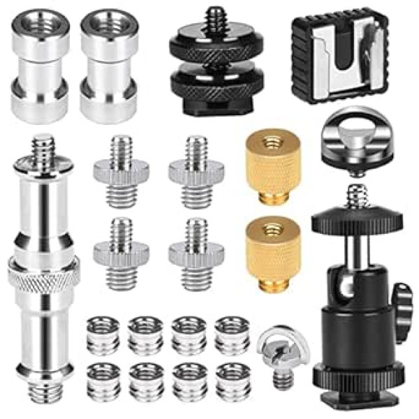 Tripod Screw, Pack of 22 Threaded Screws, 1/4 Inch to 3/8 Inch Screw Tripod Head Ball Head 1/4 Inch to 1/4 Inch Screw with Stainless Steel Material for Camera Screw, Tripod, Monopod