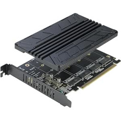 Quad NVMe PCIe adapteris, RIITOP 4 portu NVMe uz PCI-e Express 4.0/3.0 x16 paplašinātā kontrollera karte ar radiatoru M-Key M.2 NVMe SSD (nepieciešama PCI-e bifurkācija)