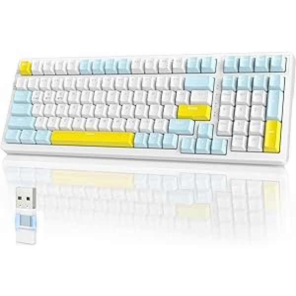 YINDIAO K96 bezvadu mehāniskā tastatūra, Bluetooth/2,4 GHz bezvadu, C tipa/USB-A 2-in-1 uztvērējs, karstā maiņa, 100 taustiņi, kompakta spēļu tastatūra ar 96% izkārtojumu un ciparu tastatūru, sarkans slēdzis, personālajam datoram,