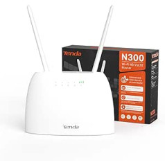 Tenda 4G06 4G Volte WLAN Router for SIM Cards (150 Mbps Download, 50 Mbps Upload, 300 Mbps 2.4 GHz), 2 Removable Antennas, Plug & Play, No SIM Lock, LAN/WAN Port & Tel-Port, White