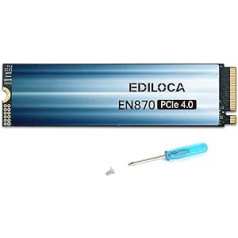 Ediloca EN870 iekšējais SSD 1TB PCIe Gen4, NVMe M.2 2280, līdz 7450 MB/s, 3D NAND TLC, dinamiska SLC kešatmiņa, iekšējais cietvielu disks, savietojams ar PS5 un datoru