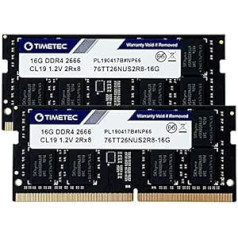 Timetec 32GB komplekts (2x16GB) DDR4 2666MHz (DDR4-2666) PC4-21300 (PC4-2666V) Non-ECC unbufered 1.2V CL19 2Rx8 Dual Rank 260 Pin SODIMM klēpjdators RAM piezīmjdators Modu dators Upgrade piezīmjdators Mo PCle Upgrade