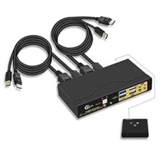 CKLau 2 portu USB 3.0 Displayport KVM slēdzis DP 1.4 2 datoriem atbalsta 4K @ 144Hz, 8K @ 30Hz ar audio un kabeļiem, atbalsta tastatūras peles pārslēgšanu