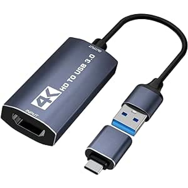 Balabaxer 4K Audio Video Capture Card, 4K HDMI to USB C 3.0, Full HD 60fps 1080P for Game Recording, Live Streaming Broadcasting..