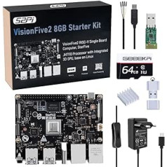 GeeekPi VisionFive2 8GB sākuma komplekts, VisionFive2 RISC-V vienas plates dators, StarFive JH7110 procesors, ar integrētu 3D GPU, 8GB LPDDR4 RAM, 40PIN GPIO interfeisu, ar WiFi moduli (5V 3.6A PSU +