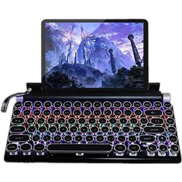 ASHATA Retro Typewriter Keyboard, 83 Keys Round Punk Keyboard, Bluetooth 5.0 Mechanical Keyboard with Stand, Adjustable Brightness, Connection Multiple Devices for MAC/PC/Laptop/Tablet/Mobile Phone