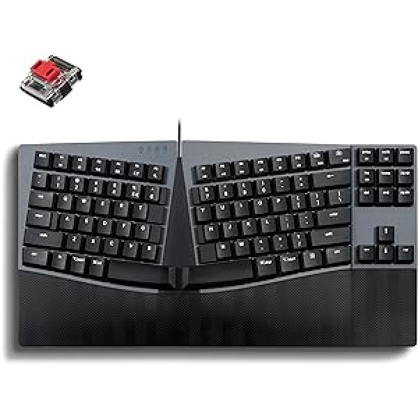 Perixx PERIBOARD335RD vadu, ergonomiska mehāniska kompakta tastatūra — zema profila sarkani lineāri slēdži — programmējama funkcija ar makro taustiņiem — saderīga ar Windows un Mac OS X