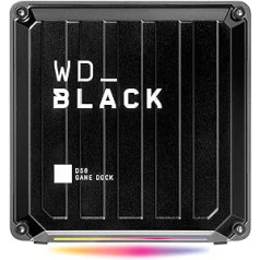 WD_Black D50 spēļu dokstacija 2 TB (2 Thunderbolt 3 porti, DisplayPort 1.4, 2 USB-C, 3 USB-A, audio ieslēgšana/izslēgšana un Gigabit Ethernet pielāgojams RGB apgaismojums) Melns