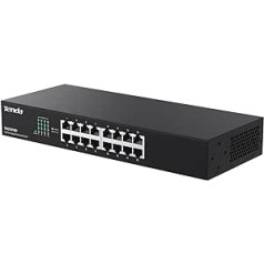 Tenda TEG1016D Gigabit Switch 16 Port 19 Zoll Rackeinbau Netzwerk Switch (Plug-und-Play, 32Gbit/s Switching-Kapazität, Metallgehäuse, nevaldomas) LAN jungiklis 16 prievadų Ethernet jungiklis