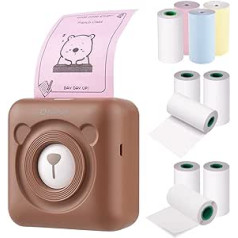 Bisofice A6 Mini Photo Printer, Mini Pocket Thermal Printer Wireless BT Picture Photo Label Memo Receipt Paper Printer AR Photo Function with USB Cable with 9 Rolls Thermal Paper, Brown