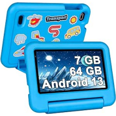 SEBBE Android 13 Kids planšetdators 7 collu četrkodolu 1,5 GHz 7 GB RAM + 64 GB ROM + TF 1 TB vecāku kontrole | Izglītība un spēles | Dubultā kamera | Bluetooth 5.0 | 1024 x 600 ar