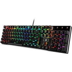 Redragon K556 mehāniskā spēļu tastatūra, ASV izkārtojums, brūns slēdzis, taustes un klikšķu tastatūra, 18 režīmu RGB apgaismojums, pilnībā programmējams, metāla panelis, ergonomiskā tastatūra, melna