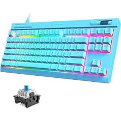 TKL spēļu tastatūra, 18 Chroma RGB apgaismota mehāniskā tastatūra ar LED fona apgaismojumu un zilu slēdzi, īpaši multivides taustiņi, pilni pretspoguļošanas taustiņi — zils