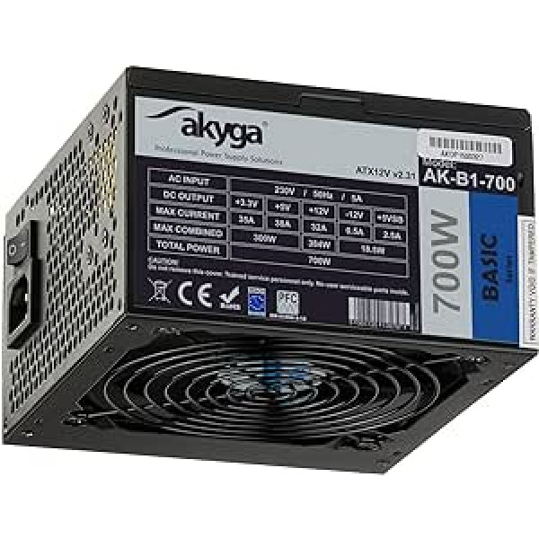 AKYGA Basic Power Supply ATX 2.31 AK-B1-700BE Black Edition 700W P4+4 PCI-E 6+2 pin, 5X SATA, PPFC, Fan 120 mm