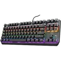 Trust Gaming GXT 834 Callaz TKL Mechanische Tastatur, US/NL QWERTY išdėstymas, Outemu-Schalter, Mehrfarbige LED-Beleuchtung, 12 Media-Tasten, USB Gaming Tastatur 80 Prozent asmeniniam kompiuteriui, nešiojamam kompiuteriui, Mac