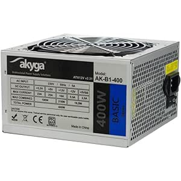 Akyga PSU (barošanas bloks) ar klusu ventilatoru, pelēks, 120 mm pelēks pelēks