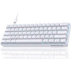 Dierya DK61se spēļu tastatūra, 60% mehāniskā tastatūra ar sarkanu lineāro slēdzi, īpaši kompakts Mini 61 taustiņu pretvēstures, C tipa datu kabelis, ASV izkārtojums personālajam datoram, Windows, spēļu mašīnrakstītāja, balta