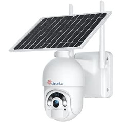 2,5K 4MP ctronics lauko stebėjimo kamera WLAN Solar 2560 x 1440P PTZ 100% belaidė IP WiFi kamera lauke su baterija, PIR ir radaro aptikimu, spalvotas naktinis matymas su prožektoriumi, IP66