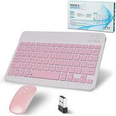 Bluetooth Wireless Keyboard with Mouse 2.4 GHz Mini Keyboard Ultra Thin Wireless Keyboard Mouse Set for iPad, Mac, Laptop, Tablet, Surface, Phone, Computer, Windows/Android/iOS, QWERTY, Pink