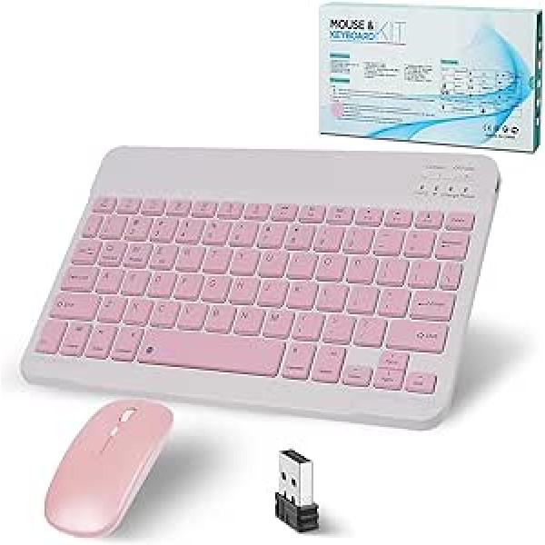 Bluetooth bezvadu tastatūra ar peli 2,4 GHz mini tastatūra Īpaši plāns bezvadu tastatūras peles komplekts iPad, Mac, klēpjdatoram, planšetdatoram, virsmai, tālrunim, datoram, Windows/Android/iOS, QWERTY, rozā krāsā