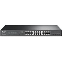 TP-Link TL-SG2428P 24 portu Gigabitu pārvaldīts PoE slēdzis ar 4 SFP slotiem (250 vati, centrālā mākoņa pārvaldība, integrēts Omada SDN, IPv6, drošs tīkls) melns, biznesa tīkls