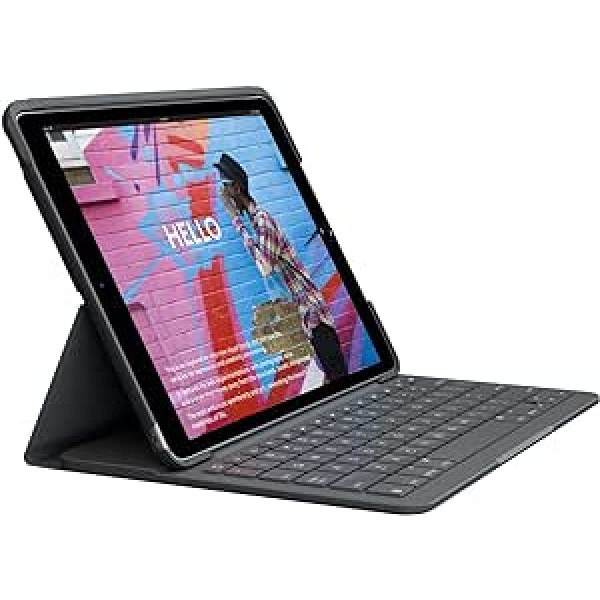 Logitech SLIM FOLIO iPad (7. paaudzes) tastatūras futrālis ar Bluetooth (modelis: A2197, A2200, A2198), spāņu QWERTY izkārtojums — grafīts