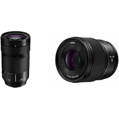 Panasonic S-R70300E Lumix S telefoto objektīvs un S-S35E Lumix S objektīvs (35 mm, F1,8, filtra izmērs 67 mm, putekļu, šļakatu un aukstuma izturīgs) melns