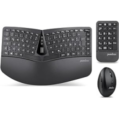 Perixx PERIDUO-606A 3-in-1 bezvadu kompakta ergonomiskā tastatūra ar vertikālu peli un ciparu tastatūru - regulējams plaukstas balsts - noliecams ritenis - plakani taustiņi - QWERTZ