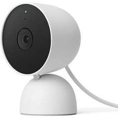 Google Nest Cam (iekštelpu ar kabeli) novērošanas kamera mājām, viedā drošības kamera, sniegs, GJQ9T, sniegs, 1 gabals (1 iepakojumā)