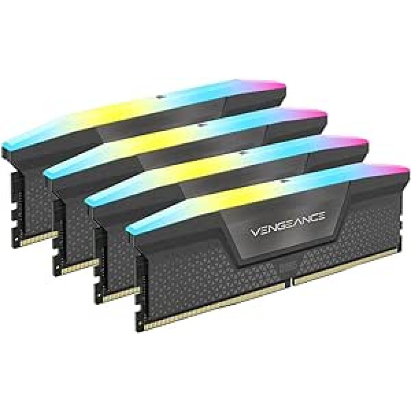 Corsair VENGEANCE RGB DDR5 RAM 64 GB (4 x 16 GB) 5600 MHz CL36 AMD EXPO iCUE saderīga datora atmiņa — pelēka (CMH64GX5M4B5600Z36)