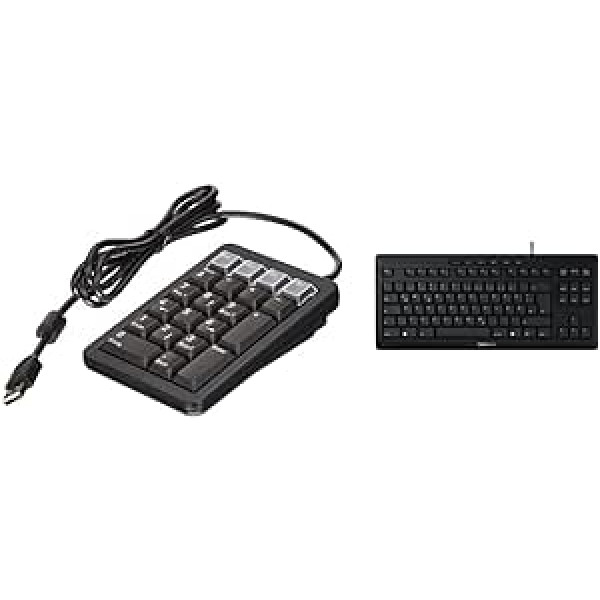 CHERRY KEYPAD USB Slim LINE, juoda, G84-4700LUCDE-2 ir srautinė klaviatūra TKL, vokiškas išdėstymas, QWERTZ klaviatūra, laidinė klaviatūra, Blue Angel, SX žirklinis mechanizmas, juoda