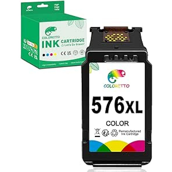 COLORETTO 576XL (1 krāsu) tintes kasetņu nomaiņa Canon CL-576XL pārbūvētajām tintes kasetnēm lietošanai ar PIXMA TS3550i TS3551i TR4750i TR4751i printeri