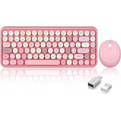 Perixx PERIDUO-713 bezvadu peles un mini tastatūras komplekts 2,4 GHz apaļie taustiņi Retro stila datoriem un planšetdatoriem Pastels Rozā spāņu QWERTY