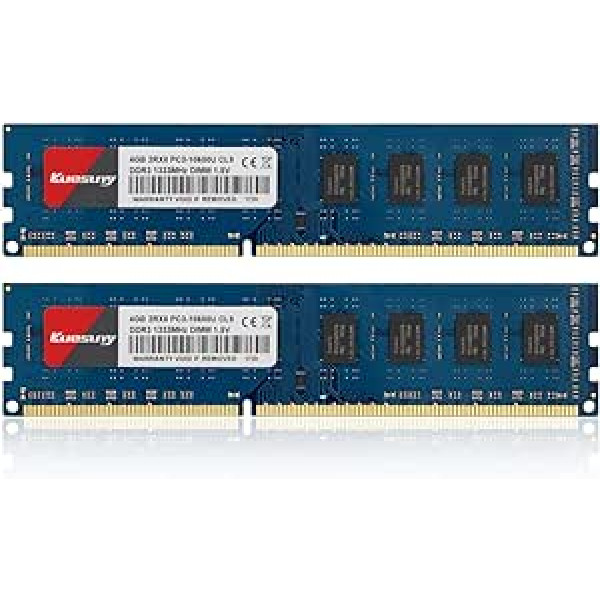 Kuesuny 8GB komplekts (2 x 4GB) DDR3 1333MHz Udimm Ram PC3-10600 PC3-10600U 1.5V CL9 240 Pin 2RX8 jaunināšanas RAM modulis nebuferētai galddatora atmiņai ar divu rangu bez ECC