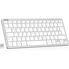 Arteck bezvadu tastatūra, vācu QWERTZ izkārtojums Kompakta USB 2,4 GHz mini bezvadu tastatūra ar multivides taustiņiem, saderīga ar datoru, piezīmjdatoru, klēpjdatoru, Windows 11, 10, 8 Silver