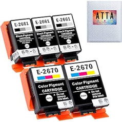 ATTA 5 saderīgas Epson 266 un 267 tintes kasetnes 2661 T2661 T2670, kas paredzētas Epson Workforce WF-100W WF-110W printerim ar pigmenta tinti (3 melnas, 2 krāsu)