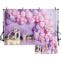 MEHOFOND 2.1 x 1.5 m Pink and Purple Girls Birthday Background Flower Garden Party Background Cake Smash Decor Portrait Photo Studio Props Accessories