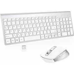Belaidė klaviatūra ir pelė, itališkas QWERTY USB, ergonomiškas, kompaktiškas, viso dydžio su skaičių klaviatūra, belaidė klaviatūra, tyli, skirta Windows kompiuteriui / nešiojamajam kompiuteriui / paviršiui – balta
