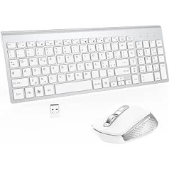 Bezvadu tastatūra un pele, itāļu QWERTY USB, ergonomiska, kompakta, pilna izmēra ar ciparu tastatūru, bezvadu tastatūra, klusa, Windows datoram/klēpjdatoram/virsmai — balta