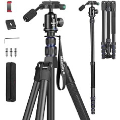 Manbily Tripod Camera 188 cm 74 Inch Tripod Lightweight Compact Tripod 360° Ball Head with Handle for DSLR Camera Monopod Travel Tripod Aluminium 1/4 Inch Thread Projector Video Photo Tripod Vlog