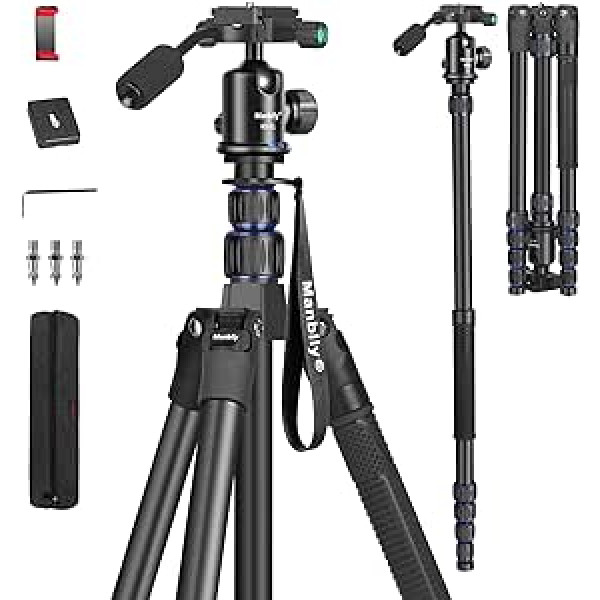 Manbily statīva kamera 188 cm 74 collu statīvs Viegls, kompakts statīvs 360° lodīšu galva ar rokturi DSLR kamerai Monopod Travel statīvs Alumīnija 1/4 collu vītnes projektors Video Foto statīvs Vlogs