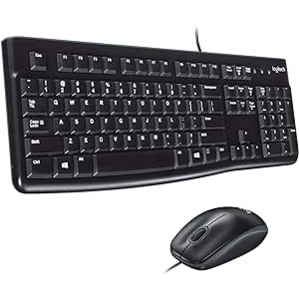 „Logitech MK120“ laidinės klaviatūros pelės rinkinys, optinė pelė, USB prievadas, kompiuteris / nešiojamas kompiuteris, skandinaviškas QWERTY išdėstymas – juoda